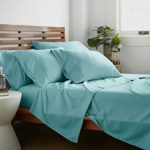 American Home Collection - Juego de sábanas y fundas de almohada estampadas de 6 piezas, con 14 pulgadas de caída; sábanas de microfibra con doble