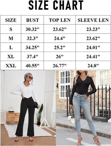 Vista 5 de LOLONG Camisetas con cuello en V para mujer, manga cortalarga, casual, acanalada, ajustada