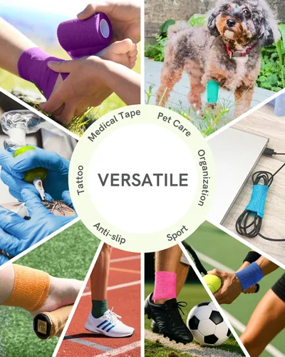 Vista 6 de FriCARE Nonwoven cinta autoadhesiva de vendaje, envoltura autoadhesiva cohesiva de primeros auxilios (con FDA), Sports Vet, 2" X 5 yardas, Paquete