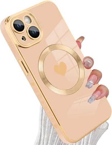 Vista 56 de tharlet Funda Magnética para iPhone 11 [Compatible con Magsafe] Lindo Corazón de Amor de Lujo Chapado Borde Dorado Parachoques con Lente de Cámara