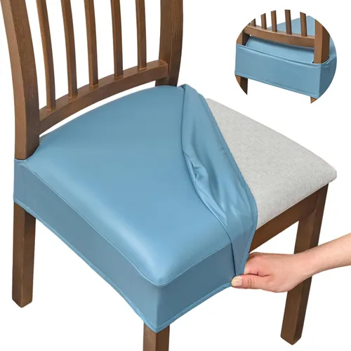 Vista 12 de NILUOH Fundas impermeables para sillas de comedor, juego de 2, fundas de asiento de cuero PU para sillas de comedor, fundas deslizables lavables