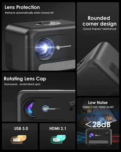 Vista 9 de Proyector inteligente 4K para dormitorio, proyectores de cine en casa para interior y exterior con WiFi, Bluetooth, NFC, Airplay inalámbrico