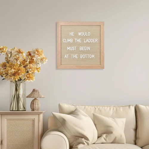 Vista 5 de Tablero de letras de fieltro con 294 letras, números, símbolos, tablero de mensajes intercambiable de 10 x 10 pulgadas con marco de madera para Beige