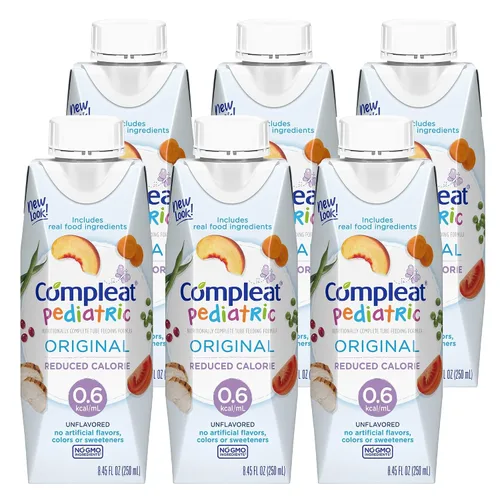 Compleat Fórmula de alimentación pediátrica original reducida en calorías 0.6, tubo pediátrico, sin sabor, caja de 8.45 onzas, 6 unidades