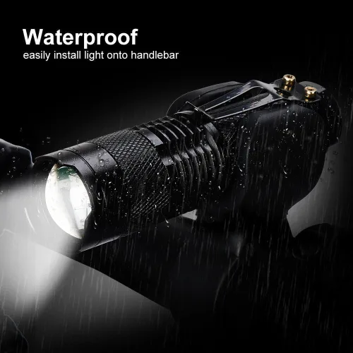 Vista 3 de HERCHR Luz LED para bicicleta de 260 lúmenes, impermeable, faro delantero de bicicleta de 360°, luz telescópica para bicicleta, luz ajustable