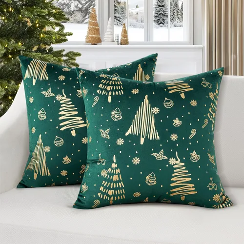 Vista 11 de Topfinel Juego de 2 fundas de almohada de Navidad de 12 x 20 pulgadas, fundas de almohada lumbar doradas, fundas de almohada lumbar, fundas de Crema