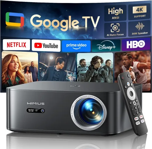 【1200 ANSI/Google TV/Compatible con 4K】Proyector inteligente con WiFi y Bluetooth, proyectores de películas para exteriores y hogar con control de