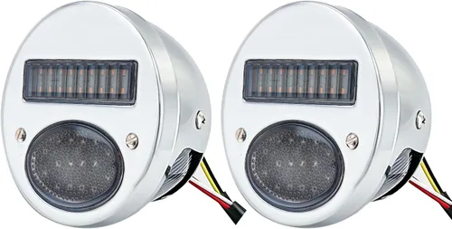Vista 14 de FATECIM 2 luces traseras LED vintage Duolamp de 12 V, indicador de parada trasera con señales de giro y lámpara de matrícula, lente ahumada