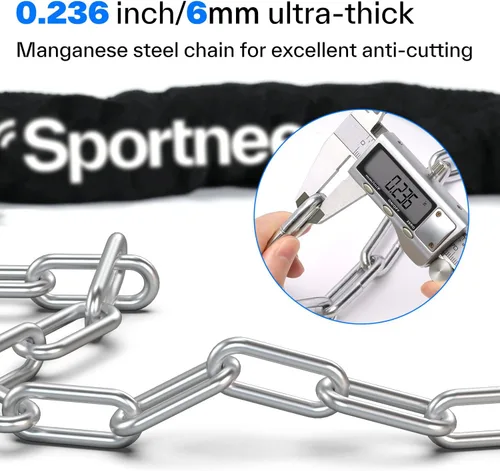 Vista 2 de Sportneer Cerradura de cadena antirrobo de alta seguridad de 0.236 in de grosor con llaves, 3.2 pies de largo resistente para bicicleta