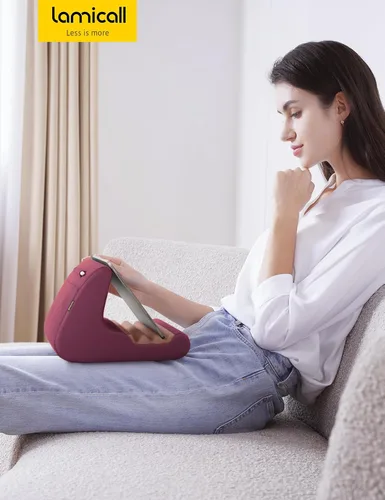 Vista 7 de Lamicall Soporte para tablet, soporte de almohada para tableta, almohadilla suave para cama y regazo, con soporte para lápiz capacitivo y bolsillo