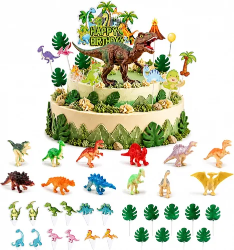 Decoraciones de cumpleaños de dinosaurios, adornos de pastel de dinosaurio con árboles de huevos para fiesta de cumpleaños, fiesta temática de