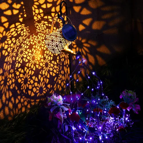 Vista 2 de VOOKRY - Regadera solar con luces, linternas solares grandes para colgar al aire libre, impermeable, decoración de jardín para el patio, césped