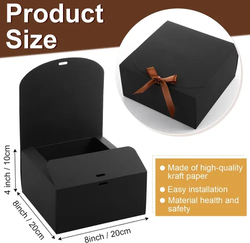 Vista 2 de Chinco 12 cajas de regalo negras con tapas de 8 x 8 x 4 pulgadas, caja de propuesta de dama de honor con cinta para boda, despedida de soltera