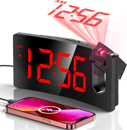 Vista 9 de GOLOZA Reloj despertador de proyección, reloj digital con proyector giratorio de 180°, atenuador de brillo de 3 niveles, pantalla LED transparente