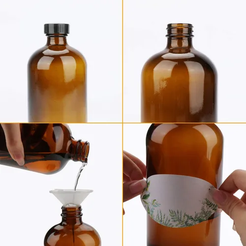 Vista 3 de Botellas de vidrio de 16 onzas, paquete de 12 botellas de almacenamiento de vidrio ámbar con tapas, botella de vidrio ámbar, botellas de vidrio