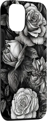 Vista 4 de Negro y blanco gótico rosas flores gótico jardinería caso para iPhone 16