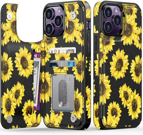 Vista 1054 de LETO para iPhone 15 Pro Funda tipo cartera - Tapa tipo folio con patada - Diseños de moda - Tarjetero - Funda protectora para mujeres y niñas - 6.1