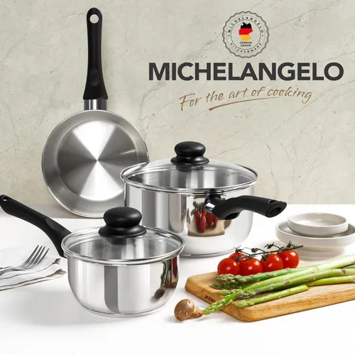 Vista 7 de MICHELANGELO Cacerola de acero inoxidable con tapa, juego de ollas de acero inoxidable con base triple con mango de baquelita, juego de cacerolas