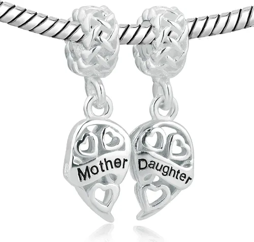 Vista 2 de LovelyJewelry Dijes de plata esterlina para madre e hija con forma de corazón para pulseras