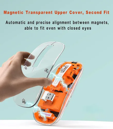 Vista 4 de Ratón inalámbrico Bluetooth de 3 modos, mouse magnético ultrafino recargable, pantalla de alimentación transparente de 2400 DPI, mouse silencioso