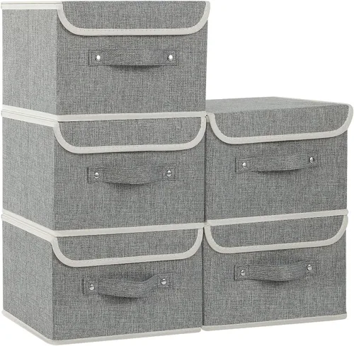 Vista 19 de Cajas de almacenamiento, contenedores de almacenamiento plegables con tapas, cestas de almacenamiento de tela de algodón y lino con asa