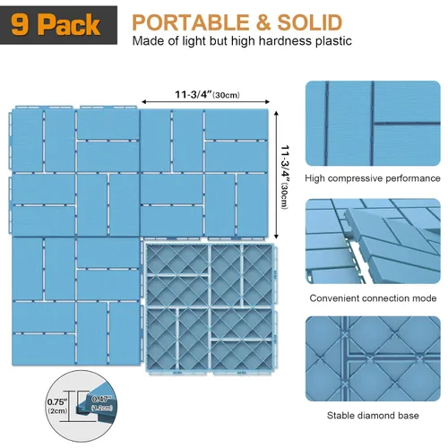 Vista 3 de Goovilla Azulejos de plástico entrelazados para terraza, paquete de 9 pisos de patio al aire libre, azulejos entrelazados de 12 x 12 pulgadas