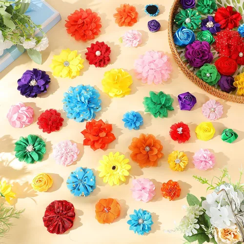 Vista 4 de Hoteam Juego de 50 piezas de collar de flores para perro, lazos para mascotas, para bodas, fiestas de cumpleaños, día de San Valentín, perros