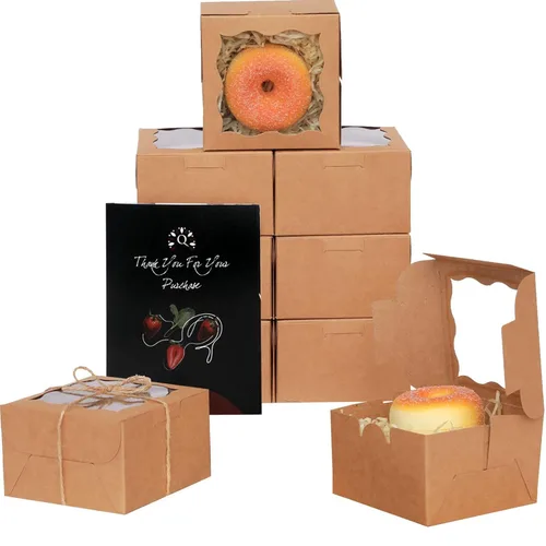 Vista 16 de qiqee Cajas de panadería negras con ventana de 4 x 4 x 2.5 pulgadas, 100 paquetes de mini cajas de galletas para macarrones, cajas de pastelería