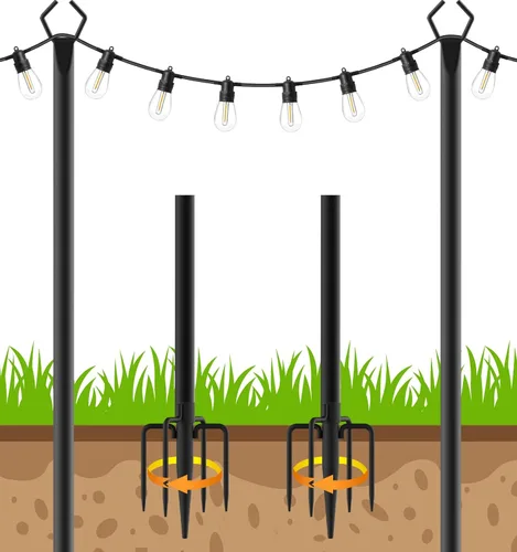Vista 12 de Paquete de 2 postes de luz de cadena de 5 pies, postes de luz de cadena para exteriores con clips de fijación, postes de luz colgantes para terraza