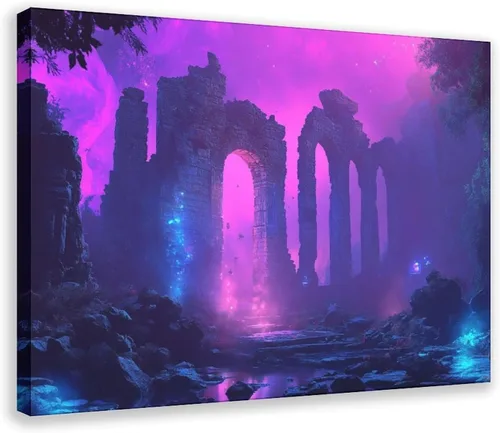 ZMLIS Unique Futuristic Retro Wall Art Print, Dreamy Cyberpunk Cityscape with Classical Ruins Poster, Niche Home Decor Poster for Room Aesthetics