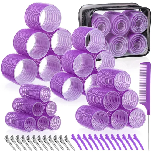 Vista 10 de obeoby - Juego de rodillos de autoagarre de 4 tamaños - 50 piezas de rizadores jumbo para cabello largo, corto y flequillo (25mm, 36mm, 48mm, 60mm)