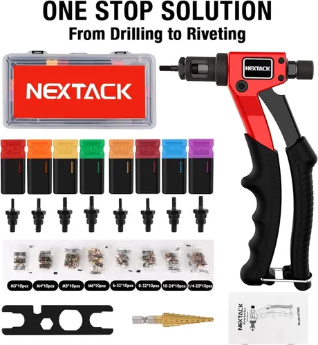 Vista 8 de NEXTACK Kit de herramientas de tuerca remachable con una broca escalonada y 80 Nutserts para espacio reducido, juego de herramientas Rivnut de 8