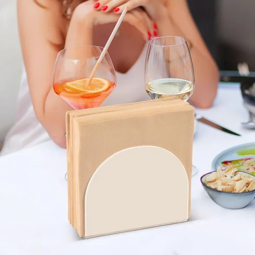 Vista 7 de Servilletero beige para mesa, dispensadores de servilletas de tejido acrílico, servilleteros de cóctel transparentes para encimeras, hotel