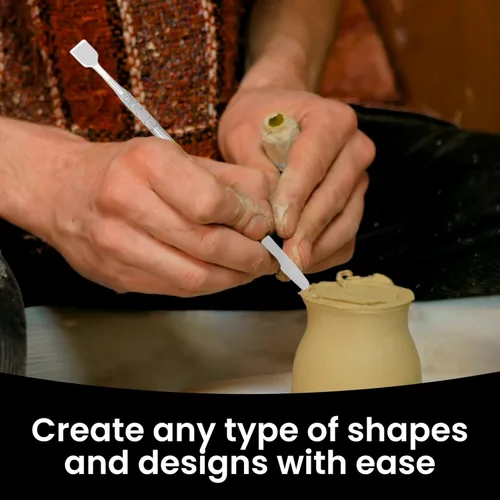 Vista 3 de Zyrev Juego de herramientas Dab de doble extremo de acero inoxidable de 6 piezas y juego de herramientas de tallado con estuche de cuero (plata)