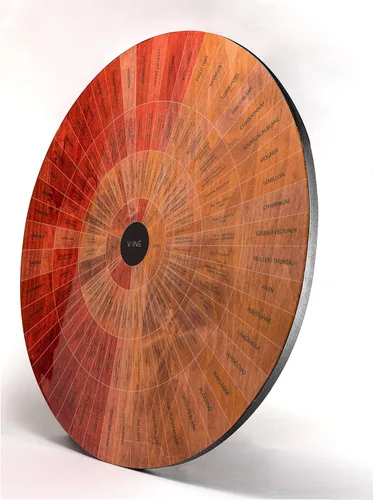 Vista 3 de Rueda de vino de madera hecha a mano, tanto para aficionados como para conocedores, una guía sobre degustación, identifica sabores primarios