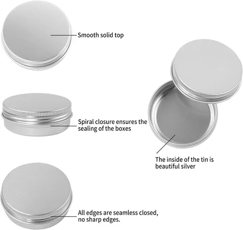 Vista 4 de Moretoes Paquete de 48 latas redondas de metal de 2 onzas con tapa de rosca para ungüentos, especias o dulces