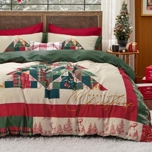 Vista 13 de Bedsure Juego de funda de edredón de Navidad tamaño individual, juego de ropa de cama festivo para niños con un diseño reversible a cuadros
