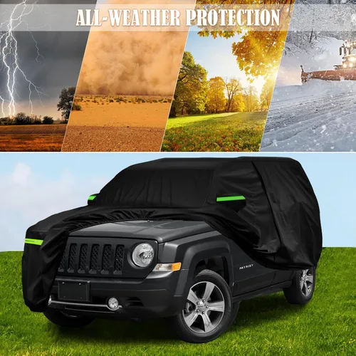Vista 6 de Fundas impermeables para automóvil de repuesto para Jeep Patriot 2006-2017, 6 capas para todo tipo de clima, con puerta con cremallera y bandas