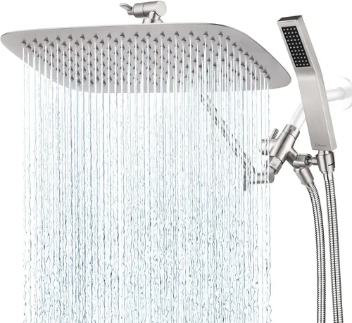 Vista 12 de G-Promise Juego de cabezal de ducha cuadrado doble de 8 pulgadas, cabezal de ducha de lluvia, varita de ducha de mano con manguera extra larga de 71