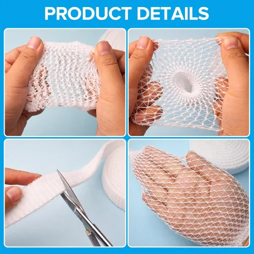 Vista 3 de 4-Roll Tubular Elastic Bandage for Leg Arm & Finger, 2M Cut-to-Fit Spandex Bandage, Breathable Wound Dressing for Home First Aid, Post-Surgery