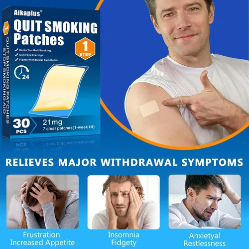 Vista 6 de Paso 1 Parches de nicotina de 21 mg, parches para dejar de fumar y ayudas para dejar de fumar, soporte fácil y eficaz para dejar de fumar con 2
