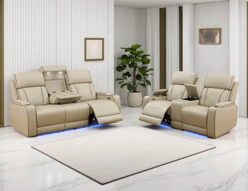 Vista 36 de Juego de Sofá Reclinable Eléctrico, Juego de Sillones Reclinables de Cuero Transpirable, Juegos de Muebles de Sala de Estar, Sofá de Dos Plazas