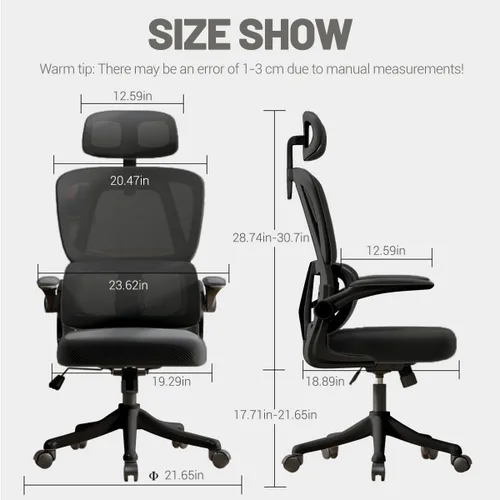 Vista 2 de Silla ergonómica de oficina para computadora con reposabrazos abatibles y soporte lumbar, sillas de escritorio de malla con respaldo alto