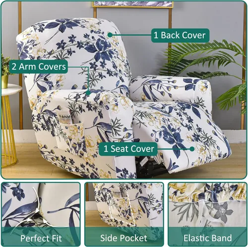 Vista 2 de NILUOH Funda Elástica para Sillón Reclinable de 4 Piezas Fundas Impresas para Silla Lazy Boy con Patrón Floral Funda para Sofá Reclinable A1