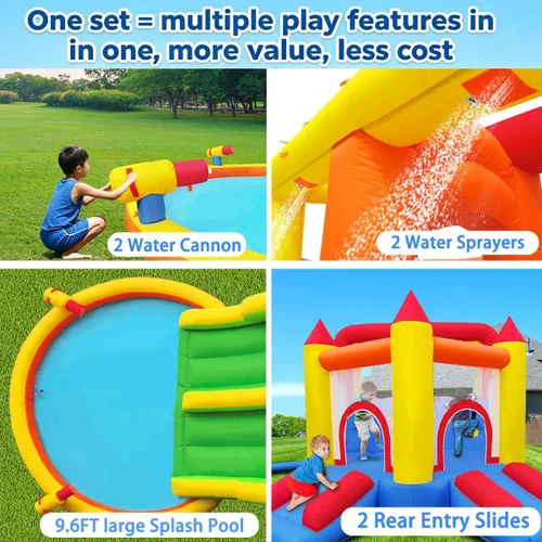 Vista 5 de Umbalir InfIatable Casa Bonuce con 4 toboganes y piscina grande para salpicaduras, parque acuático con pared de escalada ultra ancha, salto, cañones