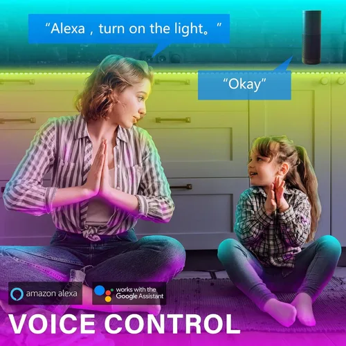 Vista 4 de GUPUP Luces LED WiFi de 50 pies, tira de luces LED controladas por aplicación inteligente, compatible con dispositivos Alexa y Google Assistant