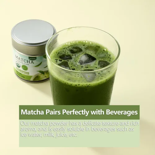 Vista 6 de Polvo de té verde matcha de grado ceremonial, 1.06 oz/30g, 100% orgánico y sin aditivos y vegano sin gluten.