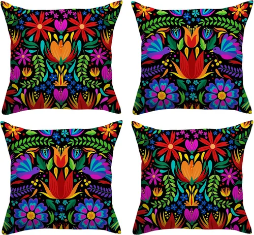 Vista 7 de Juego de 2 fundas de almohada de fiesta mexicana de 12 x 20 pulgadas, diseño de libélula y dalia, Día de los Muertos, decoración del Cinco de Mayo