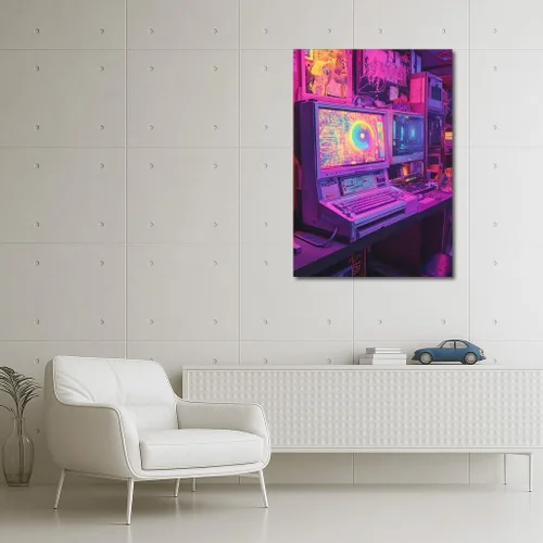 Vista 4 de Cyber Odyssey: Light Dance of Retro Technologies - Wall Art Print, Painting for Home Decor [Canvas 20x16]