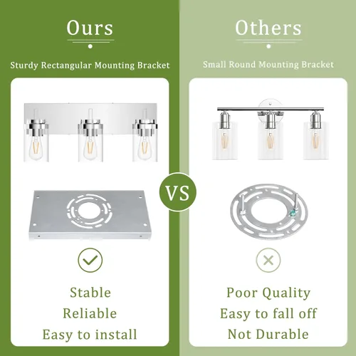 Vista 7 de Espird Accesorios de iluminación cromados, luz de tocador de baño de 3 luces con pantalla de vidrio transparente, luz de tocador moderna de 22